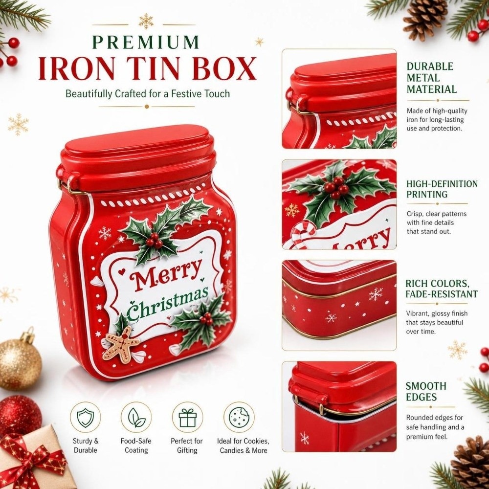 Tin Container Lid - Caixa de Natal Metálica Portátil com